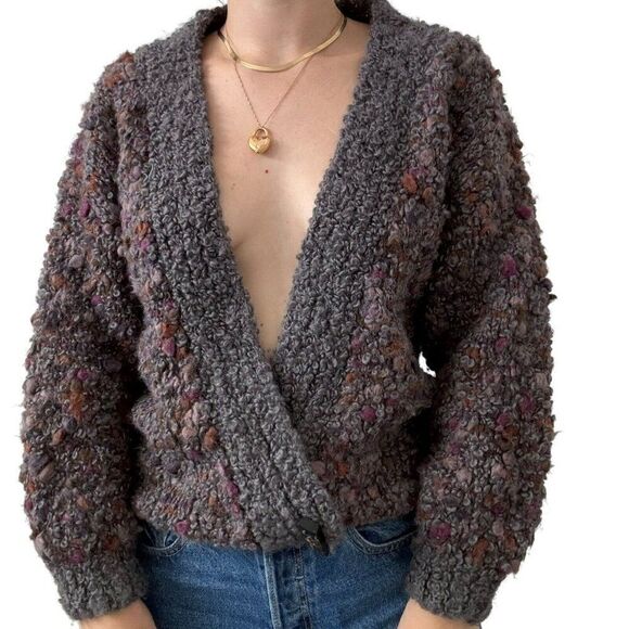 Vintage 1980s Eric Gregory Hand Knit Wool Fluffy Sexy Hippie Cardigan Sz M - Picture 4 of 7